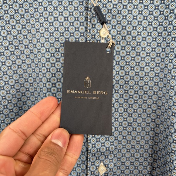 $278 New EMANUEL BERG Jersey Byron Stretch Shirt Men's 2XL XXL 18 EU 46 Blue AOP - Picture 3 of 9